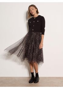 Midikleid Apricot "Wadenlanges Kleid", Damen, Gr. 12, Normalgr&ouml;&szlig;en, Strick, braun (schwarz), Strick, , Modisch, normal, Rundhals, gerader Abschluss, Kleider Midikleid, mit T&uuml;llrock und Zierkn&ouml;pfen