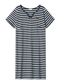 Sommerkleid sheego "Jersey-Kleid Jerseykleid mit Streifenmuster", Damen, Gr. 48, N-Gr, tiefblau, wei&szlig;, geringelt, Sportlich, Rundhals, Kleider Sommerkleid
