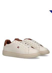 Sneaker Tommy Hilfiger, M&auml;dchen, Gr. 39, Textil, beige (wei&szlig;, cognac), Lederimitat, Schuhe Sneaker, Schn&uuml;rschuh, Halbschuh Retro Sneaker mit Logoverzierung