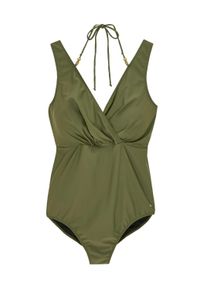 Badeanzug sheego "Badeanzug Badeanzug mit Neckholder-Tr&auml;gern", Damen, Gr. 50, Cup B, oliv, Modisch, Badeanz&uuml;ge Badeanzug