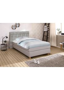 Boxspringbett Home Affaire "Iris", grau (dunkelbeige), B:181cm L:215cm, Holz teilmassiv, Stoff, Komplettbetten, Boxspringbett, inklusive Topper, in 4 Breiten, 3 Ausf&uuml;hrungen, 3 H&auml;rtegrade