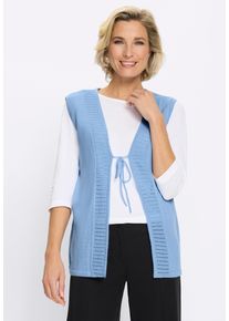 Strickweste SIEH AN "Strickweste Strickweste mit Ajour-Muster im Vorderteil", Damen, Gr. 4, blau (eisblau), Basic, V-Ausschnitt, Westen Strickweste