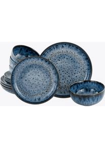 Teller-Set Creatable "Allround Magic Blue, Tellerset, 12-tlg.", blau, 12, Steinzeug, Geschirr-Sets, Teller-Set, Moderne Coupeform, Reaktivglasur