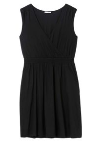 Sommerkleid sheego "Jerseykleid Jerseykleid mit Seitentaschen", Damen, Gr. 48, N-Gr, schwarz, Modisch, V-Ausschnitt, Kleider Sommerkleid, in Wickeloptik mit gesmokten Details