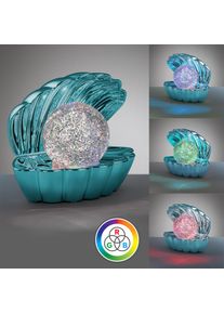 REALITY LEUCHTEN LED Tischleuchte "SHELLY, Deko Tischlampe in Muschelform mit RGB Farbwechsel, 0,8W 15Lm", bunt (t&uuml;rkis), 1, H: 14,5cm, 1 Stk., Leuchten, Muschel Tischlampe mit Glitzerkugel und Farbwechsel inkl USB-Ladekabel, LED Tischleuchte