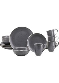Kombiservice Creatable "Geschirr-Set Industrial Chic", grau (anthrazit), 16 Stk., Steinzeug, Geschirr-Sets, Kombiservice, Service, seidenmatte Sprenkelglasur, 16 Teile, f&uuml;r 4 Personen