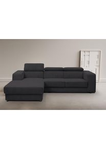 Ecksofa WERK2 "Cherry inkl. Kopfteilverstellung, Bett & Bettkasten, bequem, zeitlos", grau (anthrazit), B:270cm H:76cm T:192cm, 90% Polyester, 10% Nylon, Sofas, Ecksofa, Cord, L-Form, XXL, Schlaffunktion, Bettkasten