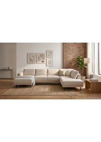 Wohnlandschaft OTTO HOME "Sveeva, U-Form, XXL, B.310 cm, schwarze Metallf&uuml;&szlig;e", beige, B:310cm H:78cm T:197cm, 100% PES, Sofas, Wohnlandschaft, langlebiger Strukturstoff, mit Wellenunterfederung, viele Farben