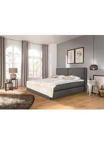 Boxspringbett Places of Style "Lorena", grau (mittelbraun), B:161cm L:220cm, Komplettbetten, Boxspringbett