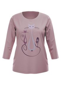 T-Shirt SIEH AN "3/4-Arm-Shirt 3/4-Arm-Shirt mit Katzen-Druck", Damen, Gr. 48, rosa (mauve, traube, bedruckt), Basic, Rundhals, Shirts T-Shirt