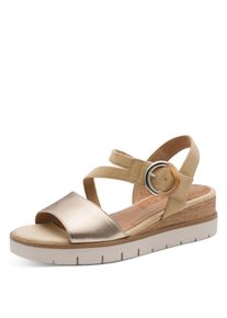 Keilsandalette Tamaris, Damen, Gr. 42, Textil, beige (beige, goldfarben), Leder, Nubukleder, gl&auml;nzend, Schuhe Keilsandalette, Plateau, Riemchensandale, Sommerschuh mit verstellbarer Schnalle