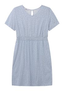 Sommerkleid sheego "Kleid Blumenkleid mit Smokbund", Damen, Gr. 58, Normalgr&ouml;&szlig;en, blau (bleu, ecru, bedruckt), Modisch, V-Ausschnitt, Kleider Sommerkleid
