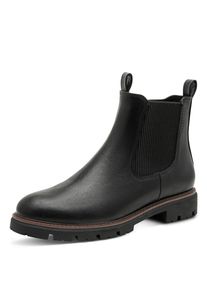 Chelseaboots Marco Tozzi, Damen, Gr. 39, Textil, grau (schwarz), Lederimitat, Schuhe Chelseaboots, Blockabsatz, Stiefelette mit Kontrast-Rahmennaht