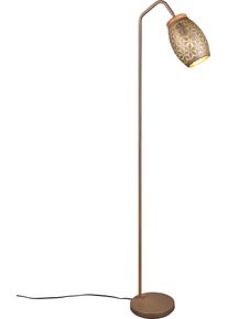 REALITY LEUCHTEN Stehlampe "BIDAR, Stehleuchte H&ouml;he 147 cm mit Fu&szlig;schalter, exkl 1x E27 max 10W", coffee, 1, &Oslash; 22cm H: 147cm, 1 Stk., Leuchten, Metall-Lampenschirm mit Lasercut Muster und Holz-Dekoelement, Stehlampe