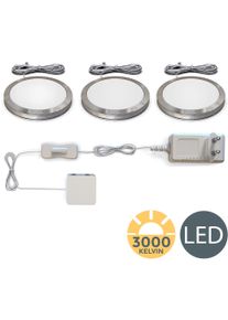 B.K.LICHT Unterschrankleuchte, grau (aluminiumfarben), 3, &Oslash; 5,9cm H: 0,95cm, 3 Stk., Leuchten, LED Schranklicht, K&uuml;che, SET inkl. LED Modul 2W 170lm 3000K, Unterschrankleuchte