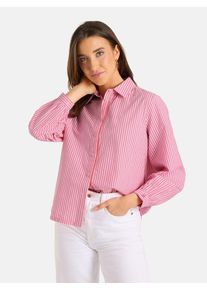 LIEBLINGSST&Uuml;CK Hemdbluse LIEBLINGSST&Uuml;CK "LiaL", Damen, Gr. 48, pink (lovely pink), Web, Obermaterial: 100% Baumwolle, gestreift, h&uuml;ftbedeckend, 1-Knopf-Manschette, Blusen Hemdbluse, mit gerafften &Auml;rmelenden mit Knopf, Baumwolle