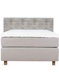 Boxspringbett Home Affaire "Iris", beige (dunkelbeige), B:181cm L:215cm, Holz teilmassiv, Stoff, Komplettbetten, Boxspringbett, inklusive Topper, in 4 Breiten, 3 Ausf&uuml;hrungen, 3 H&auml;rtegrade