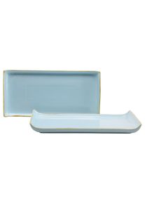 Servierplatte Creatable "Nature Collection", blau (hellblau), B:16,5cm L:33cm, Steinzeug, Servierplatten, Servierplatte, Servier Set, 33x16,5 cm