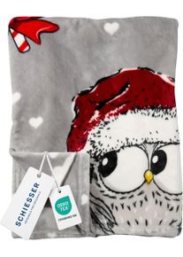 Wohndecke Schiesser "Wohndecke Thea, weiche Kuscheldecke mit weihnachtlichem Eulenmotiv", grau, B:150cm L:200cm, Polyester, Wohndecken, Wohndecke, OEKO-TEX STANDARD 100