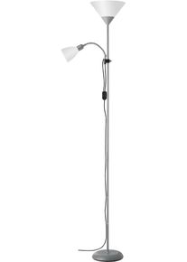 Brilliant Deckenfluter "Spari", wei&szlig; (aluminiumfarben, wei&szlig;), 2, &Oslash; 25cm H: 180cm, 1 Stk., Leuchten, 180 cm H&ouml;he, &Oslash; 25 cm, E27 + E14, Aluminium/Kunststoff, Deckenfluter