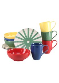 Kaffeeservice Creatable "Mio Viva Bunt, Service, 12-tlg.", bunt (bunt, dessertteller sonne), 12, Steinzeug, Geschirr-Sets, Kaffeeservice, Handgemalte Optik, keramische Motive kombiniert mit Farbglasuren