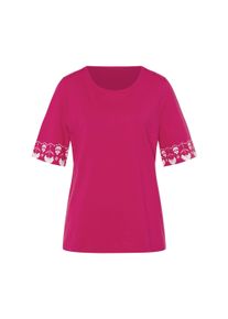 T-Shirt SIEH AN "Kurzarm-Shirt Kurzarmshirt mit Bord&uuml;ren-Druck", Damen, Gr. 44, pink (pink, wei&szlig;), Basic, Rundhals, Shirts T-Shirt