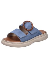 Pantolette Rieker, Damen, Gr. 42, Synthetik, blau, Lederimitat, Schuhe Pantolette, Sommerschuh, Hausschuh, Strandschuh mit Klettriemchen