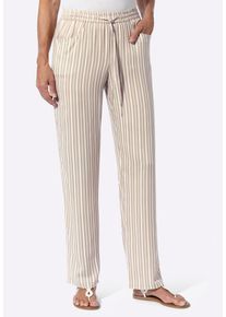 Schlupfhose SIEH AN "Schlupfhose Schlupfhose im Streifenmuster", Damen, Gr. 21, Kurzgr&ouml;&szlig;en, beige (sesam, wei&szlig;, gestreift), Web, Stoff, , Sportlich, weit, Hosen Schlupfhose
