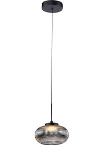 JUST LIGHT LED Pendelleuchte "NOCTIS", schwarz, 1, 1 Stk., Leuchten, H&ouml;henverstellbar, 3000K, Memoryfunktion, Rauchglas geriffelt, LED Pendelleuchte