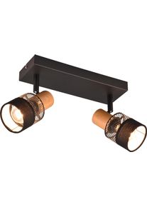 Trio LEUCHTEN Deckenstrahler "NANDINI, Spot exkl E14 max 10W, flexibel drehbarer Spot", schwarz matt, holz, 2, H: 17cm, 1 Stk., Leuchten, Deckenspot mit Schirm aus Holz, Stoff und Metall, &Oslash;7cm Schirm, Deckenstrahler