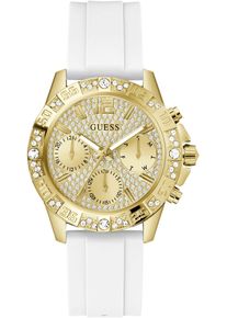 Multifunktionsuhr Guess "MAJESTY", wei&szlig; (wei&szlig;, champagnerfarben), Armbanduhren, Damen, goldfarben, Multifunktionsuhr, Quarzuhr, Armbanduhr, Damenuhr, Datum, Wochentag, Silikonarmband