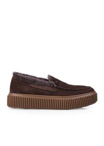 Slipper Marc Cain, Damen, Gr. 40, Lammfell, braun (dunkelbraun), Ziegenveloursleder, unifarben, Schuhe Slipper, Plateau, Schlupfschuh, Wintersneaker mit Fellimitat-Kragen
