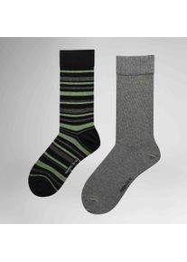Socken Hudson "Socke Playful Ringlet 2-Pack", Herren, Gr. 39-42, N-Gr, grau (schwarz 0005), Obermaterial: 74% Baumwolle CO. 24% Polyamid PA. 2% Elasthan EL., matt, Socken Socken, Socken-Doppelpack mit Ringelmuster