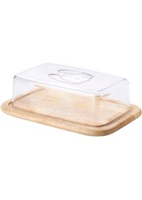 K&auml;seglocke CONTINENTA, beige (natur, transparent), B:20,5cm H:8,5cm L:30cm, Holz, Kunststoff, Servierglocken, K&auml;seglocke, (Holzunterteil/Kunststoffglocke)