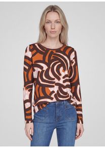 Langarmshirt Rabe, Damen, Gr. 44, bunt (muskat), Jersey, Obermaterial: 48% Baumwolle, 48% Modal, 4% Elasthan, gemustert, normal h&uuml;ftbedeckend, Rundhals, Shirts Langarmshirt, mit grafischem Muster