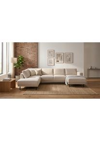 Wohnlandschaft OTTO HOME "Sveeva, U-Form, XXL, B.310 cm, schwarze Metallf&uuml;&szlig;e", beige, B:310cm H:78cm T:197cm, 100% PES, Sofas, Wohnlandschaft, langlebiger Strukturstoff, mit Wellenunterfederung, viele Farben