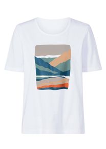 T-Shirt SIEH AN "Kurzarm-Shirt Kurzarmshirt mit platziertem Druck", Damen, Gr. 5, wei&szlig;, apricot, Sportlich, Rundhals, Shirts T-Shirt