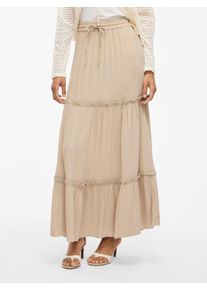 Maxirock Vila "VIMESA HW MAXI SKIRT - NOOS", Damen, Gr. 36, beige (feather gray), Web, Obermaterial: 100% Viskose, unifarben, regular fit lang, R&ouml;cke Maxirock, Viskose, mit R&uuml;schen