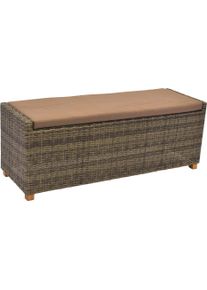 Gartenbank Merxx "Toskana", beige (natur), B:136cm H:42cm T:47cm, Aluminium, FSC-zertifiziertes Massivholz, Kunststoff, Sitzb&auml;nke, Gartenbank, 3-sitzig inkl. Sitzkissen, ohne R&uuml;ckenlehne, BxTxH: 136x47x42 cm