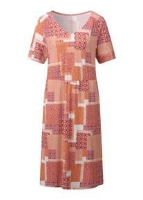 Jerseykleid WITT "Jersey-Kleid Jerseykleid mit Taillennaht", Damen, Gr. 44, N-Gr, orange (champagner, papaya, bedruckt), Modisch, V-Ausschnitt, Kleider Jerseykleid