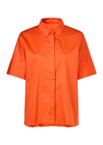 Hemdbluse Heine "Bluse Kurzarmbluse oversized geschnitten", Damen, Gr. 50, orange, Satin, , Modisch, V-Ausschnitt, Blusen Hemdbluse