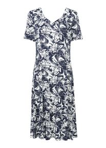 Jerseykleid WITT "Jersey-Kleid Jerseykleid in leicht ausgestellter Form", Damen, Gr. 5, Normalgr&ouml;&szlig;en, blau (marine, ecru, bedruckt), Elegant, eckiger Ausschnitt, Kleider Jerseykleid
