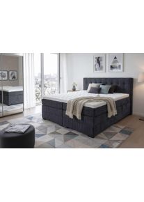 Boxspringbett Home Affaire "K&ouml;ln, Doppelbett, Polsterbett, Federkernbett, Komforbett, 160, 180 cm", grau (stahlblau), B:167cm L:219cm, 100% PES, Komplettbetten, Boxspringbett, inkl. Topper, zwei Bettk&auml;sten, Taschen-Federkernmatratze, H&auml;rtegrad 3