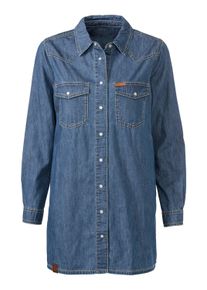 Jeansbluse WITT "Jeans-Longbluse Jeansbluse mit Druckknopfleiste", Damen, Gr. 36, blau (blau, bleached), Denim/Jeans;Twill, , Sportlich, Blusen Jeansbluse