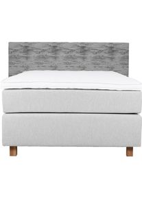 Boxspringbett Home Affaire "Iris", grau (hellgrau), B:161cm L:215cm, Holz teilmassiv, Stoff, Komplettbetten, Boxspringbett, inklusive Topper, in 4 Breiten, 3 Ausf&uuml;hrungen, 3 H&auml;rtegrade