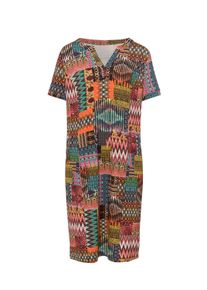 Shirtkleid Heine "Jersey-Kleid Jerseykleid mit Nahttaschen, bedruckt", Damen, Gr. 34, Normalgr&ouml;&szlig;en, bunt (terra, rot, bedruckt), Modisch, Rundhals, Kleider Shirtkleid
