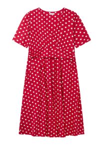 Sommerkleid sheego by Joe Browns "Jersey-Kleid Jerseykleid mit Polka-Dots", Damen, Gr. 48, Normalgr&ouml;&szlig;en, rot (erdbeere, wei&szlig;, gemustert), Elegant, V-Ausschnitt, Kleider Sommerkleid