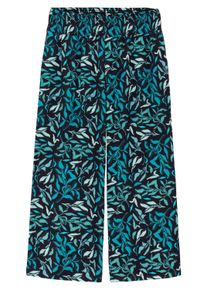 Strandkleid sheego "Schlupfhose Schlupfhose mit weitem Bein und Bl&auml;tterprint", Damen, Gr. 42, Normalgr&ouml;&szlig;en, bunt (tiefblau, bedruckt), Modisch, Kleider Strandkleid, mit Smokbund und Bl&auml;tterprint