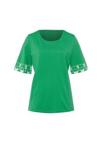 T-Shirt SIEH AN "Kurzarm-Shirt Kurzarmshirt mit Bord&uuml;ren-Druck", Damen, Gr. 48, gr&uuml;n (grasgr&uuml;n, wei&szlig;), Basic, Rundhals, Shirts T-Shirt