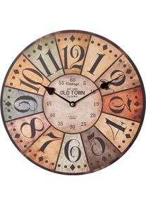 Wanduhr OTTO HOME "Old Town", bunt, B:34cm H:33,8cm T:4,5cm, Wanduhren, Wanduhr, rund, &Oslash; 34 cm, Vintage-Look